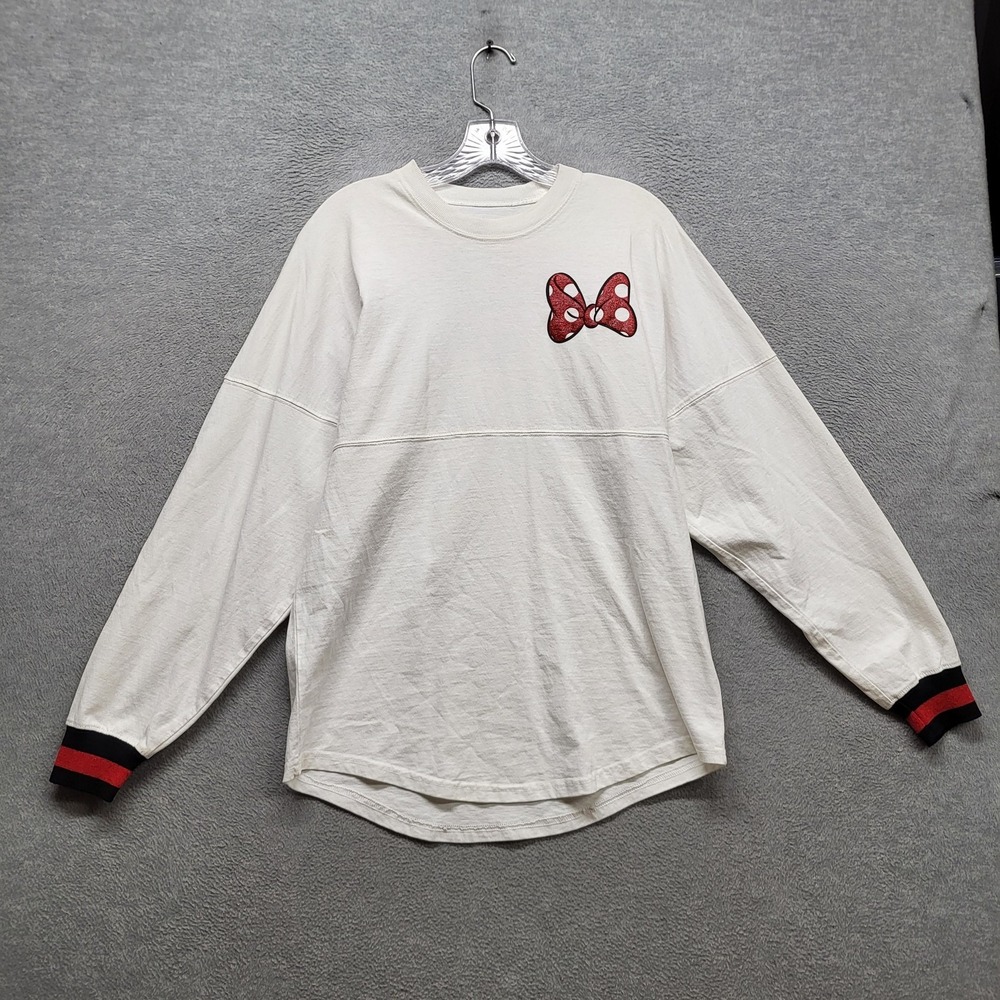 Disney Spirit Jersey Women Top‎ XS White Minnie Mouse Bow Logo Graphic